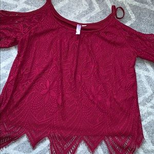 Burgundy Lace Cold Shoulder Top